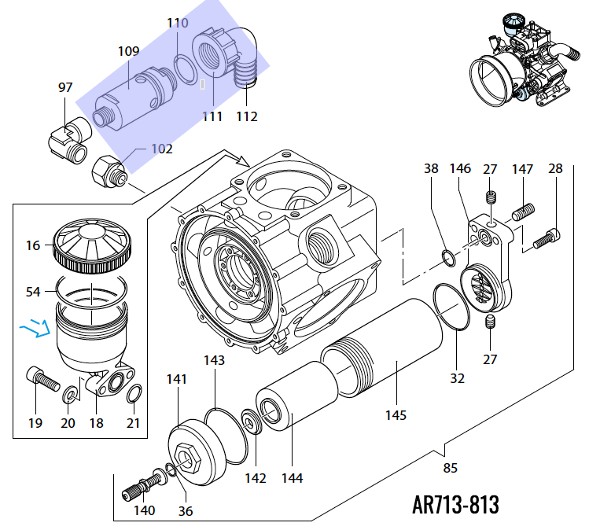 Annovi Reverberi kit valvola di sicurezza 50 bar per pompa AR 713-813-903-1053-1064-1203-1604-1554