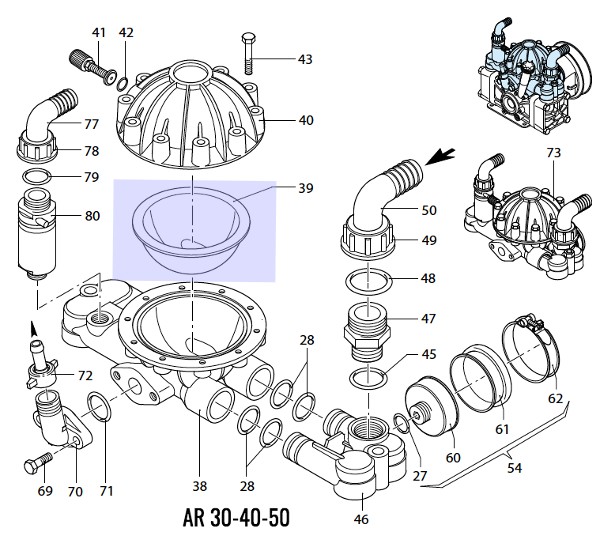 Annovi Reverberi membrana accumulatore pressione ORIGINALE AR 30 - da AR 70 BP a BP 500 - AR 903 - AR 1053 - AR 1205 - AR 1604